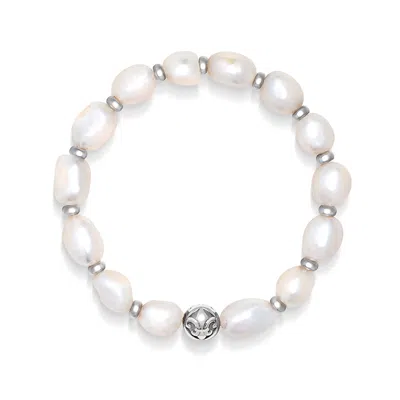 Nialaya White / Silver Women's Wristband With Baroque Pearls And Silver