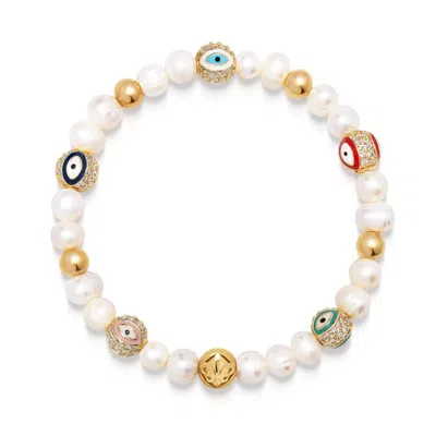 Nialaya White Women's Evil Eye Pearl Bracelet