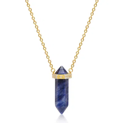 Nialaya Women's Blue / Gold Dumortierite Crystal Necklace With Engraved Evil Eye Detail