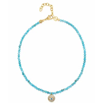 Nialaya Women's Blue / Green / Gold Turquoise Evil Eye Choker In Multi