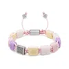 Nialaya Women's Cream, White, Lavender & Soft Pink Ceramic Flatbead Bracelet With Silver Cz