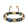 Nialaya Women's Dark Green, Dark Blue & Burgundy Ceramic Flatbead Bracelet With Gold Cz