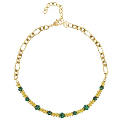 Nialaya Women's Gold / Green Chain Choker With Green Malachite In Multi