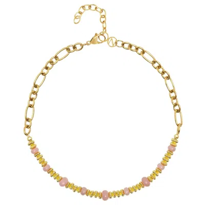 Nialaya Women's Gold / Pink Chain Choker With Rose Quartz In Multi