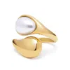 Nialaya Women's Gold / White Cuff Ring With Pearl In Gold