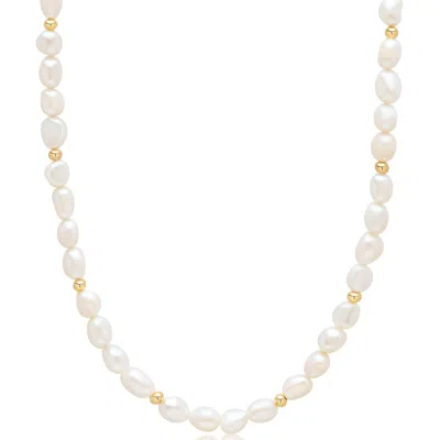 Nialaya Women's Gold / White Delicate Baroque Pearl Choker