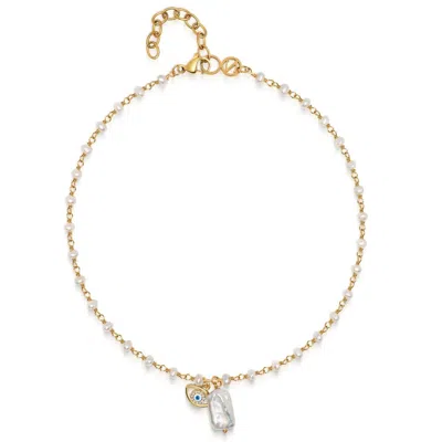 Nialaya Women's Gold / White Evil Eye Pearl Choker In Multi