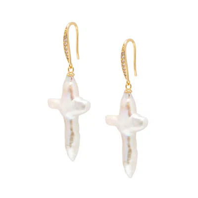 Nialaya Women's Gold / White Pearl Cross Earrings In Multi