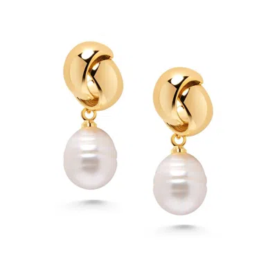 Nialaya Women's Gold / White Pearl Drop Earrings In Gold In Multi