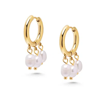 Nialaya Women's Gold / White Triple Drop Pearl Hoops In Gold