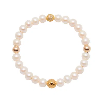 Nialaya Women's Gold / White Wristband With Pearl & Gold