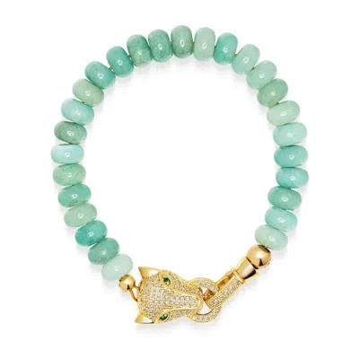 Nialaya Women's Green / Blue Amazonite Bracelet With Panther Head