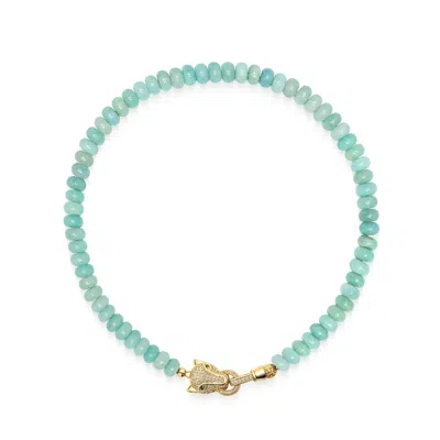 Nialaya Women's Green / Blue Amazonite Choker With Panther Head In Gold