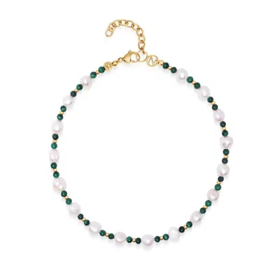 Nialaya Women's Green / Gold / White Capri Pearl Choker In Multi