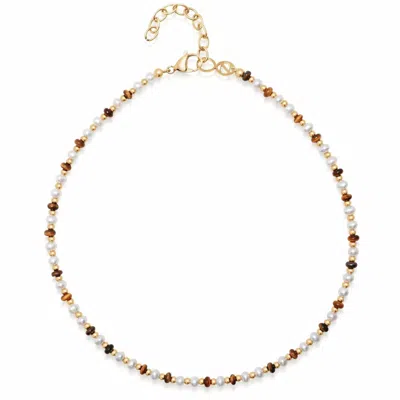 Nialaya Women's Mini Beaded Choker With Pearls And Tiger Eye