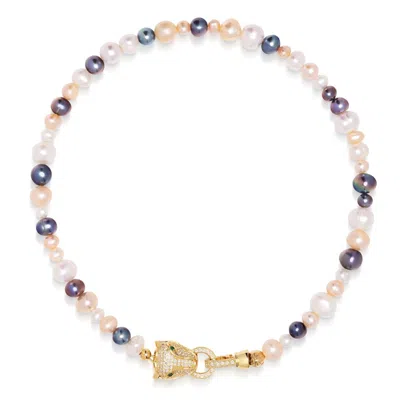 Nialaya Women's Multi-colored Pearl Choker With Gold Panther Head