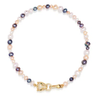 Nialaya Women's Multi-colored Pearl Choker With Gold Panther Head In Pink