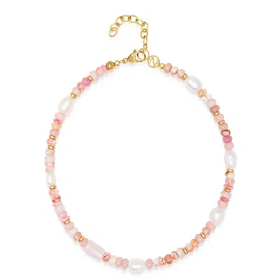 Nialaya Women's Pink / White / Gold Rose Pearl Choker In Pink/white/gold