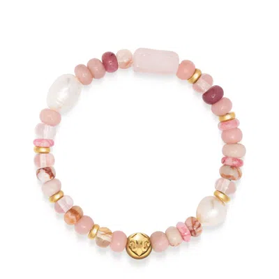 Nialaya Women's Pink / White / Gold Rose Pearl Wristband In Pink/white/gold