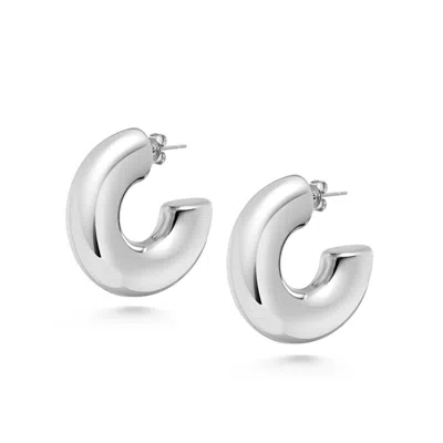 Nialaya Women's Silver Chunky Tube Hoop Earrings
