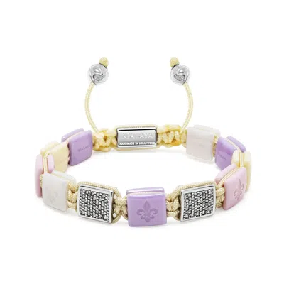 Nialaya Women's White, Cream, Lavender & Soft Pink Ceramic Flatbead Bracelet With Silver Cz In Purple