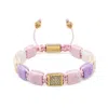 Nialaya Women's White, Lavender & Soft Pink Ceramic Flatbead Bracelet With Gold Cz