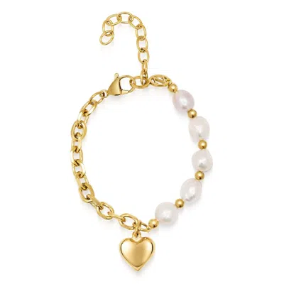 Nialaya Women's White / Gold Baroque Love Bracelet