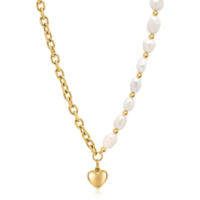 Nialaya Women's White / Gold Baroque Love Choker