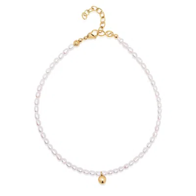Nialaya Women's White / Gold Pearl Choker With Gold Sphere Pendant