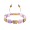 Nialaya Women's White, Lavender & Soft Pink Ceramic Flatbead Bracelet With Gold Cz