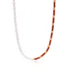 Nialaya Women's White / Red Pearl Choker With Red Agate