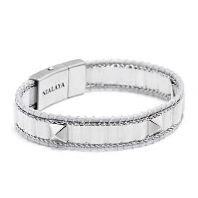 Nialaya Women's White / Silver White Jade Stud Bracelet In Metallic