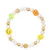 Nialaya Yellow / Orange / White Men's Pair Of Dice Pearl Bracelet