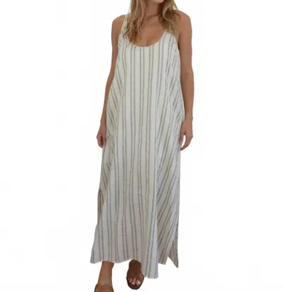 Nibi Mtk Asher Woven Slip Dress In Grey/cream Stripe In White