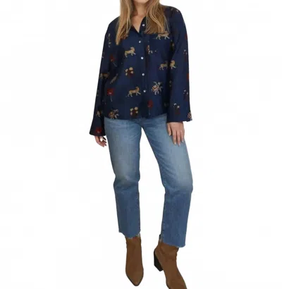 Nibi Mtk Mable Button Down Shirt In Navy Tiger In Blue