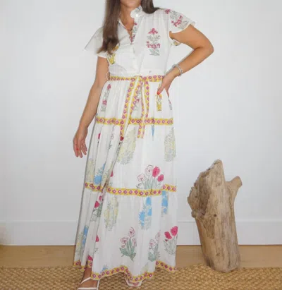 Nibi Mtk Boho Floral Montauk Maxi Dress In White Multicolor
