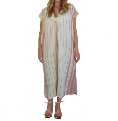 Nibi Mtk Calla Midi Dress In Citrus Stripe In Beige