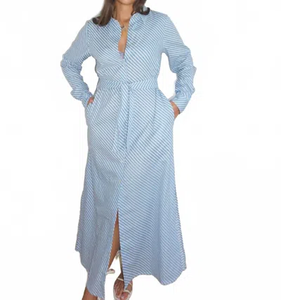 Nibi Mtk Caspian Shirt Dress In Blue Bias Stripe
