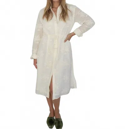 Nibi Mtk Chambers Sun Dress In Cream Palm Embroidery In White