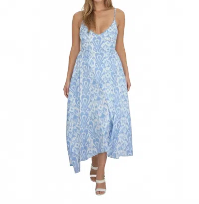 Nibi Mtk Cross Back Dress In Faded Blue Ikat