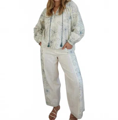 Nibi Mtk Duke Blouse In Blue Embroidery In Neutral