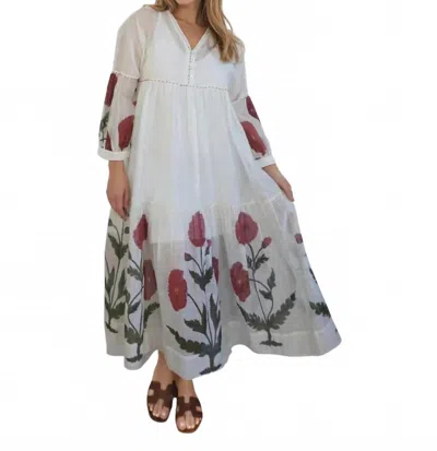 Nibi Mtk Gia Midi Dress In Cream Rose In Multi