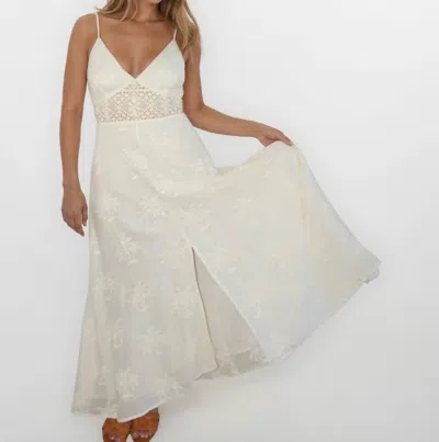 Nibi Mtk Isabella Dress In Cream Palm Embroidery In White