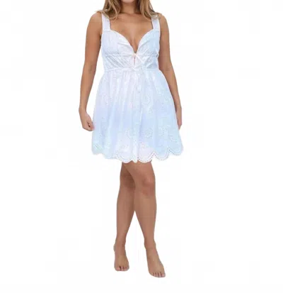 Nibi Mtk Louisa Eyelet Mini Dress In White In Blue