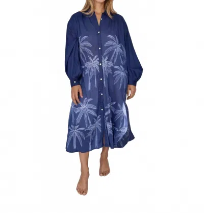 Nibi Mtk Luna Maxi Shirt Dress In Navy Palm Shibori In Blue