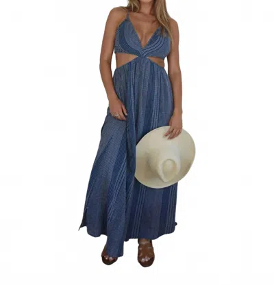 Nibi Mtk Mara Cutout Maxi Dress In Navy Stitch In Blue