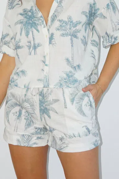 Nibi Mtk Polly Cotton Slub Short In Faded Teal Palms In White