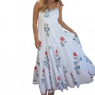Nibi Mtk Poppy Tier Maxi Dress In Red Floral/stripe In White