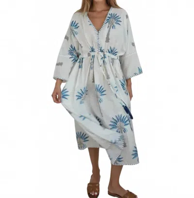 Nibi Mtk Rio Kaftan Dress In Blue Palms In White