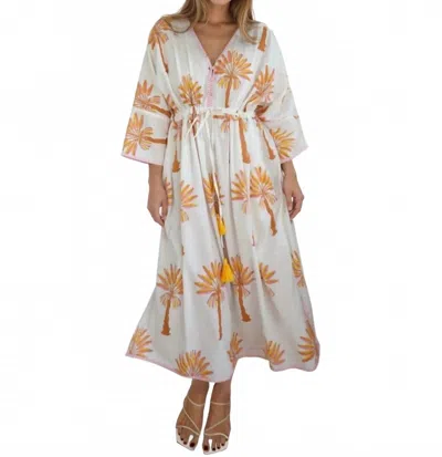 Nibi Mtk Rio Kaftan Dress In Pink/yellow Palms In Neutral